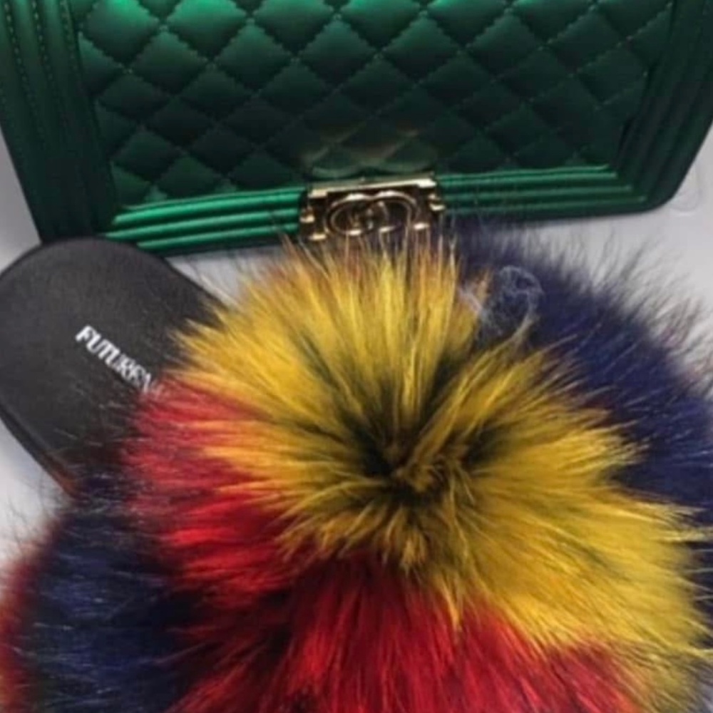Multicolored Genuine Fur Slides - image 2